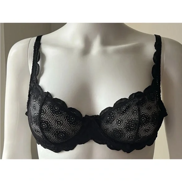 NWOT Rene Rofe Black Stretch Lace Push Up Bra 34A - Picture 2 of 8